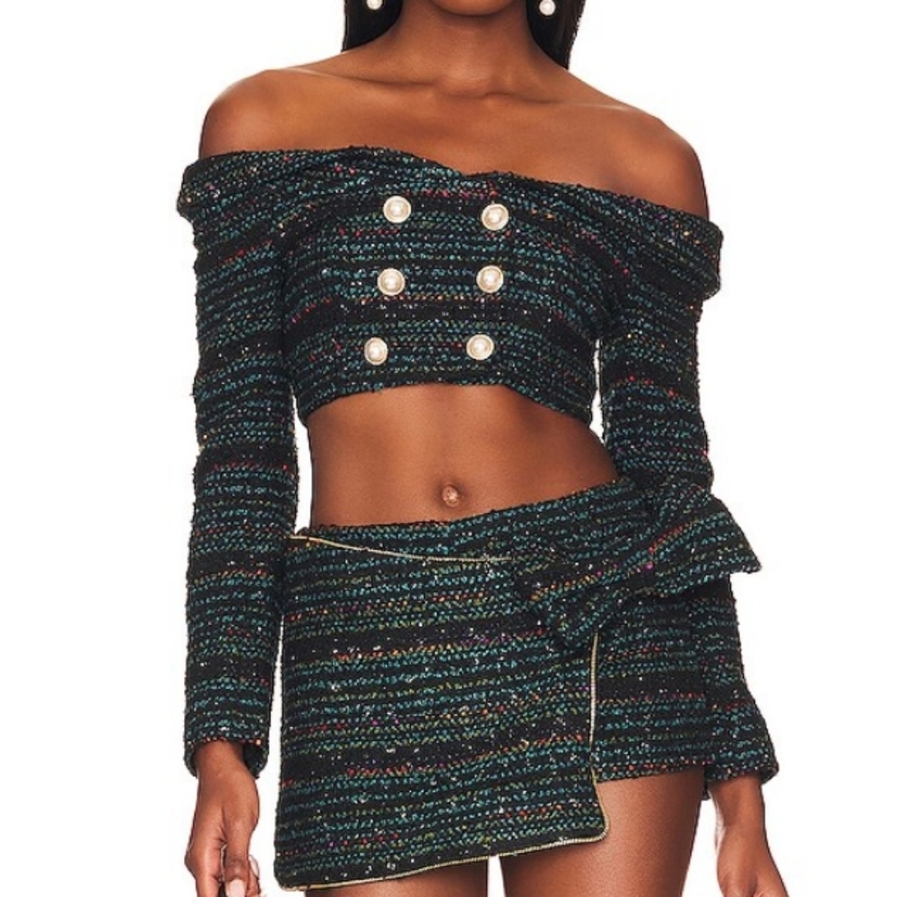NWOT Lovers & Friends Alexandria Tweed Crop Top